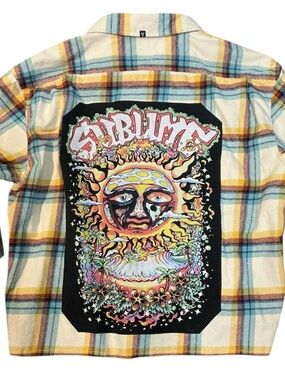 Sublime Sunface Graphic Tee Shirt Flannel Upcycled Top Festival Grunge